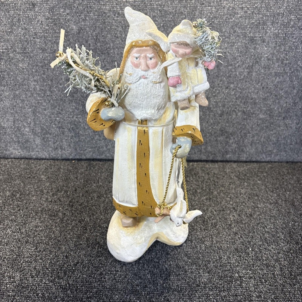 Vtg~House of Hatten~Santa Figurine~1996~White w/Angel, Tree, and Peace Dove